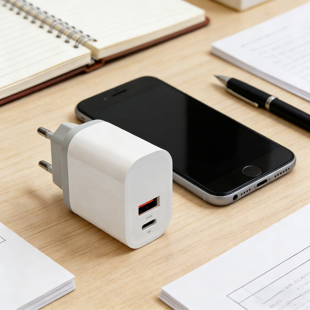 20W A+C Dual Port Fast Charger, EU Plug PD Wall Adapter for iPhone Samsung