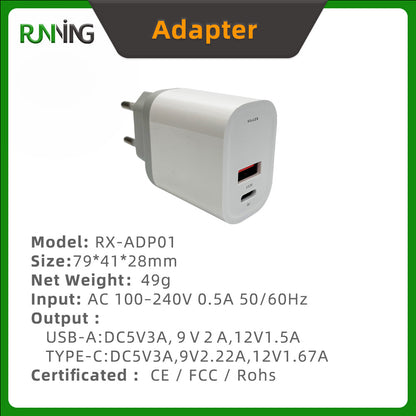 20W A+C Dual Port Fast Charger, EU Plug PD Wall Adapter for iPhone Samsung