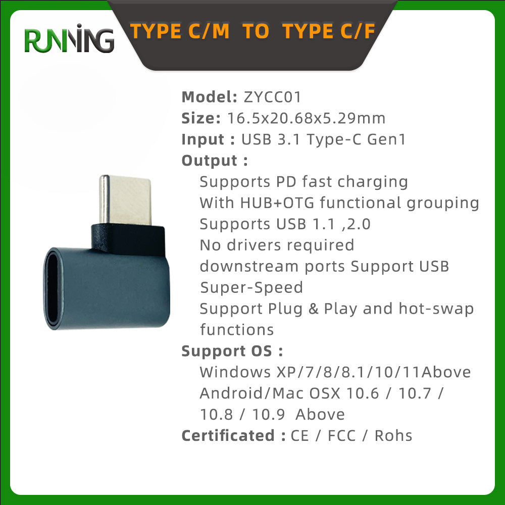 5 Pack 90 Degree L Type C Male Female Adapter USB3.1 OTG Fast Charging Metal Converter For Phone Laptop