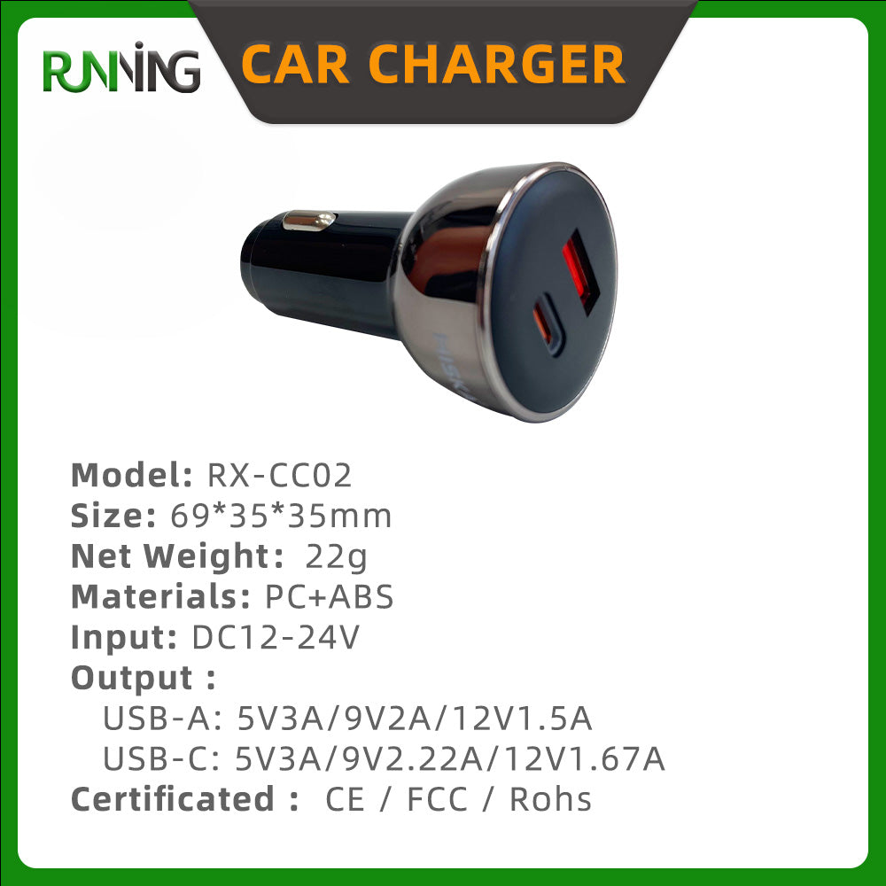 20W PD 3.0 Fast Car Charger USB-C + USB-A 5V/3A QC3.0 & SCP for Mobile Phone Camera Earphone & Smart Watch