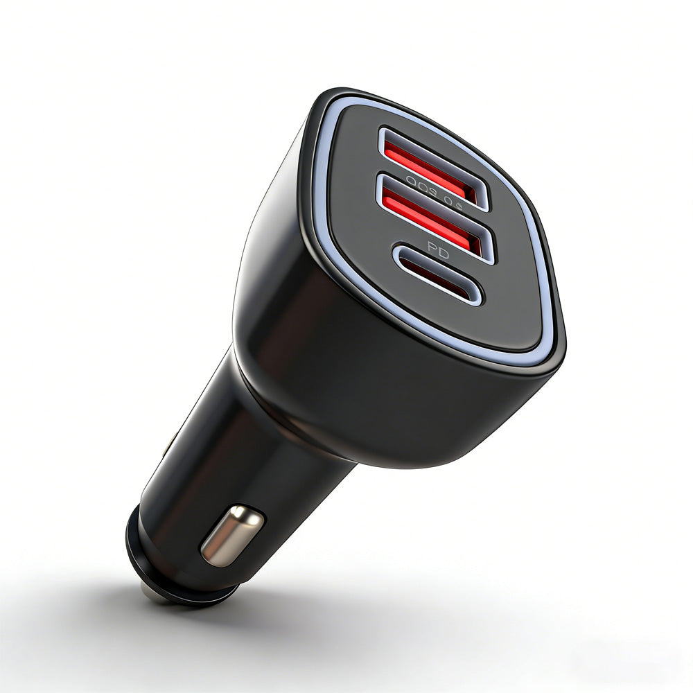 Car Charger with Type-C PD 3.0 & QC3.0/QC2.0 Fast Charging Dual USB Ports for Mobile Phones Smart Watch Camera & Earphone