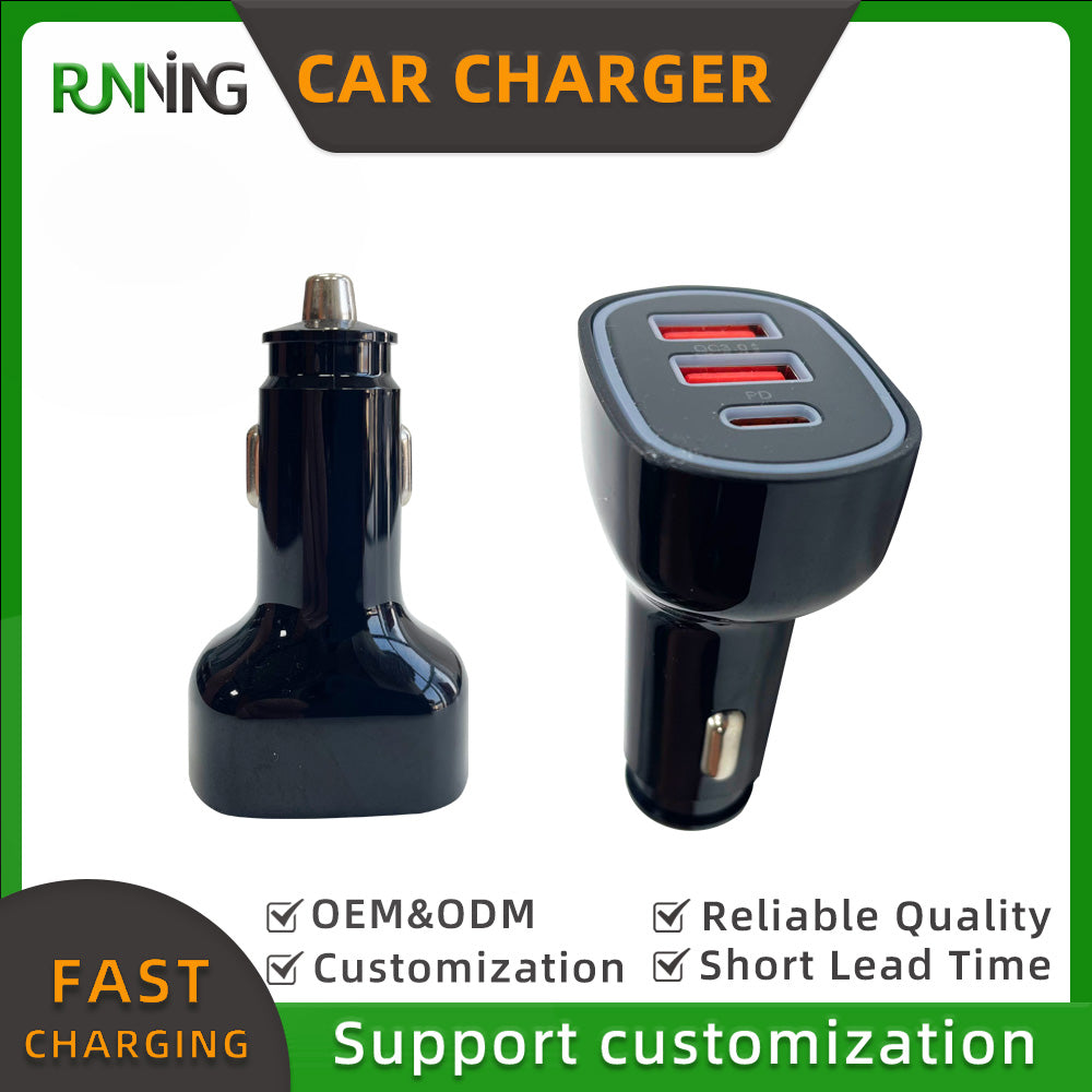 Car Charger with Type-C PD 3.0 & QC3.0/QC2.0 Fast Charging Dual USB Ports for Mobile Phones Smart Watch Camera & Earphone