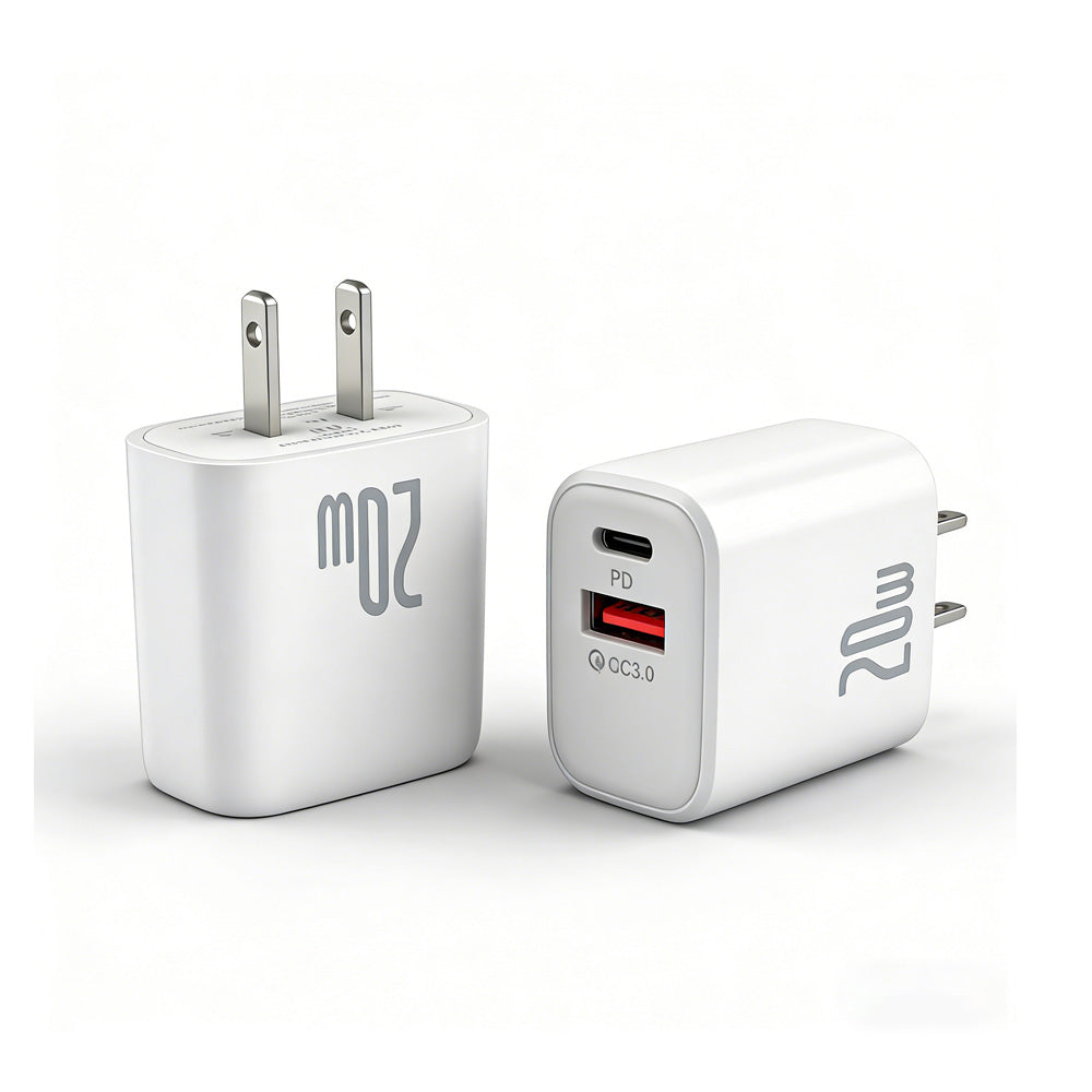 2 Pack Compact 20W US Plug Dual A+C PD Fast Wall Charger For Phone Tablet Camera