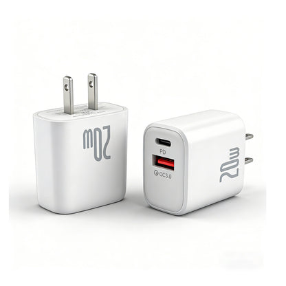 2 Pack Compact 20W US Plug Dual A+C PD Fast Wall Charger For Phone Tablet Camera
