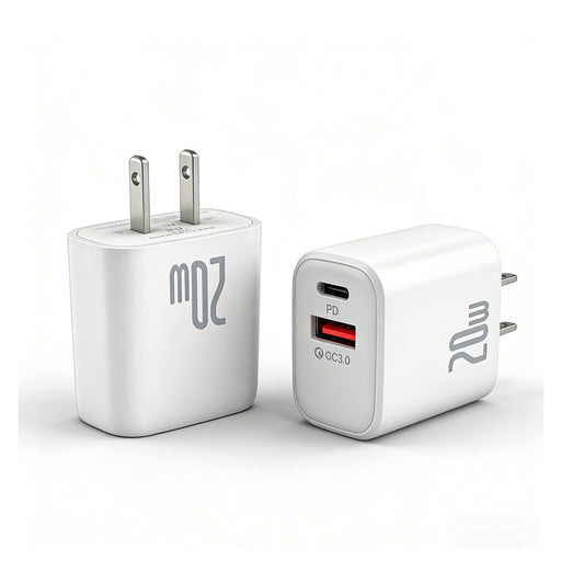 2 Pack Compact 20W US Plug Dual A+C PD Fast Wall Charger For Phone Tablet Camera