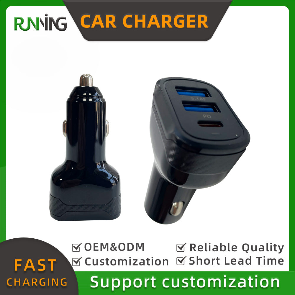 PD 3.0 & QC3.0 Fast Car Charger 30W USB-C + 24W USB-A Dual Port Adapter for Mobile Phones Smart Watch Earphones & Cameras