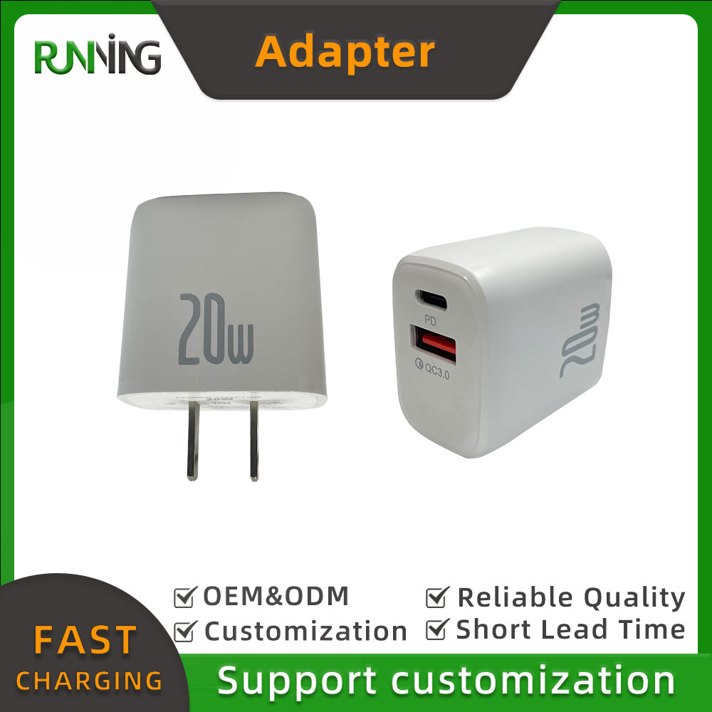 2 Pack Compact 20W US Plug Dual A+C PD Fast Wall Charger For Phone Tablet Camera