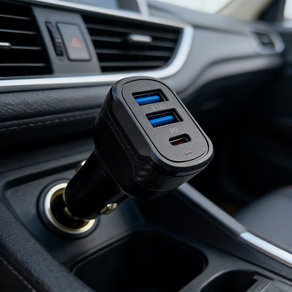 PD 3.0 & QC3.0 Fast Car Charger 30W USB-C + 24W USB-A Dual Port Adapter for Mobile Phones Smart Watch Earphones & Cameras