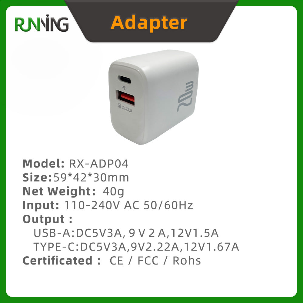 2 Pack Compact 20W US Plug Dual A+C PD Fast Wall Charger For Phone Tablet Camera