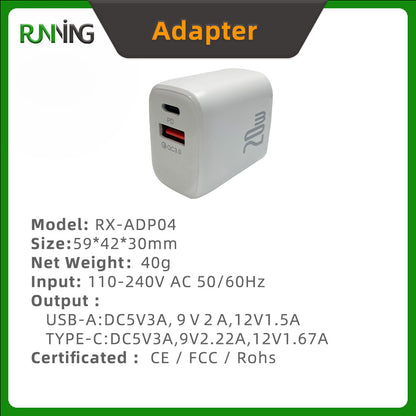 2 Pack Compact 20W US Plug Dual A+C PD Fast Wall Charger For Phone Tablet Camera
