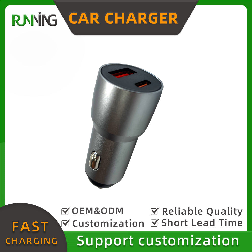 2 Pack 20W Dual A+C Fast Car Charger Aluminum+PC Vehicle Charging Adapter