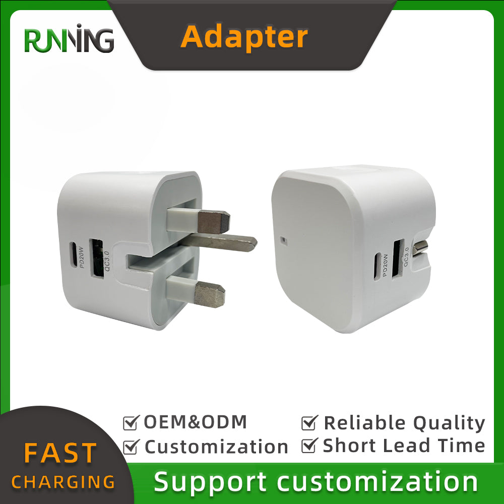 2 Pack 20W UK Foldable Plug Dual A+C PD Fast Wall Charger Universal For Phones Cameras