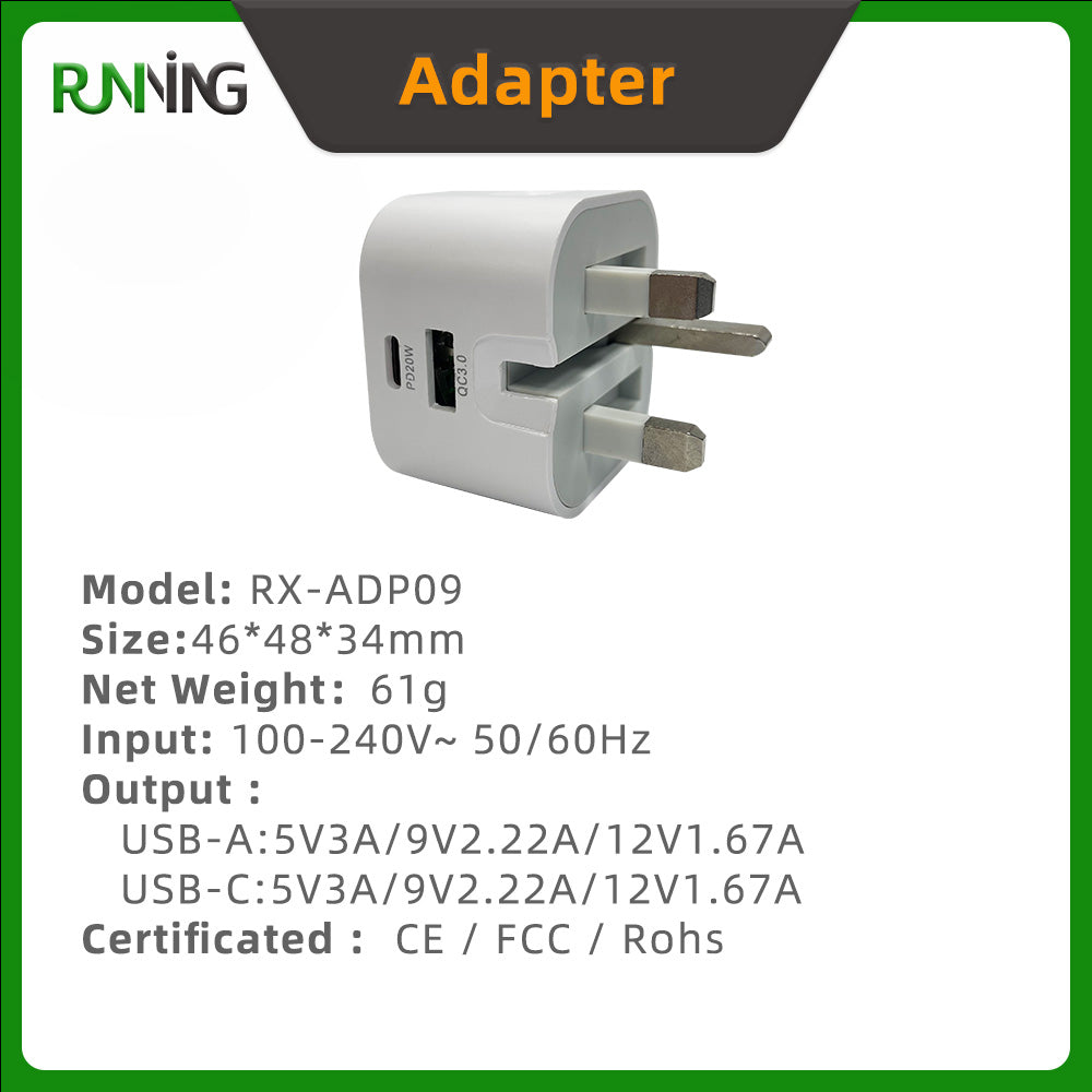 2 Pack 20W UK Foldable Plug Dual A+C PD Fast Wall Charger Universal For Phones Cameras