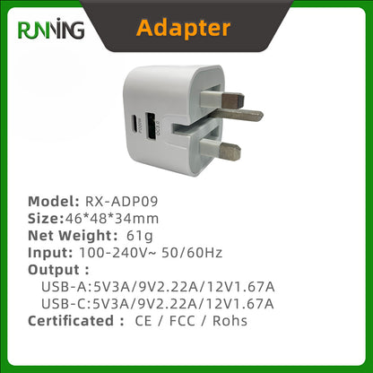 2 Pack 20W UK Foldable Plug Dual A+C PD Fast Wall Charger Universal For Phones Cameras