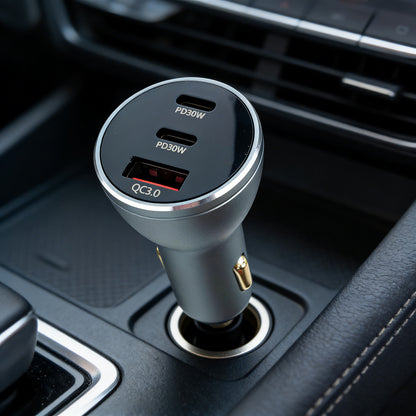 2 Pack 30W Triple Port Fast Car Charger | USB A + Dual Type C Aluminum+PC Heavy Duty Car Charger