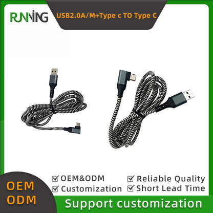 2 Pack 100W PD USB A+C to USB-C Fast Charging Cable 480Mbps Data Transfer Aluminum Alloy