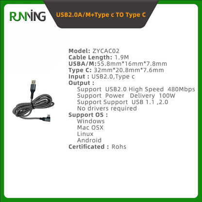 2 Pack 100W PD USB A+C to USB-C Fast Charging Cable 480Mbps Data Transfer Aluminum Alloy