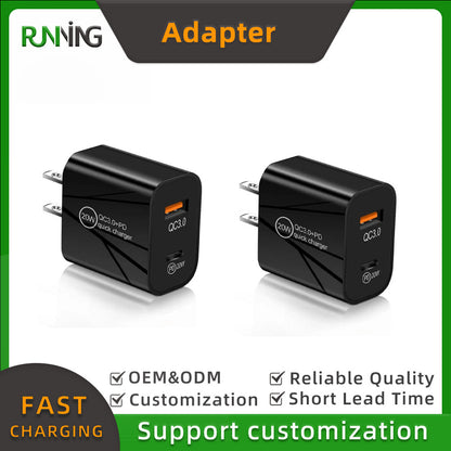 2 Pack 20W US Plug Dual Port A+C PD Fast Wall Charger Power Adapter For Phones