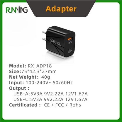 2 Pack 20W US Plug Dual Port A+C PD Fast Wall Charger Power Adapter For Phones