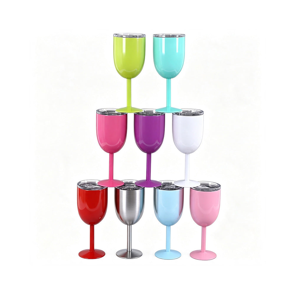 multi‑color 10oz custom engraved stainless steel wine goblet collection