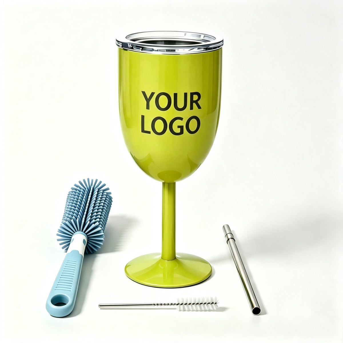 10oz custom wine goblet complete set with straw and cleaning brushes