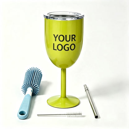 10oz custom wine goblet complete set with straw and cleaning brushes