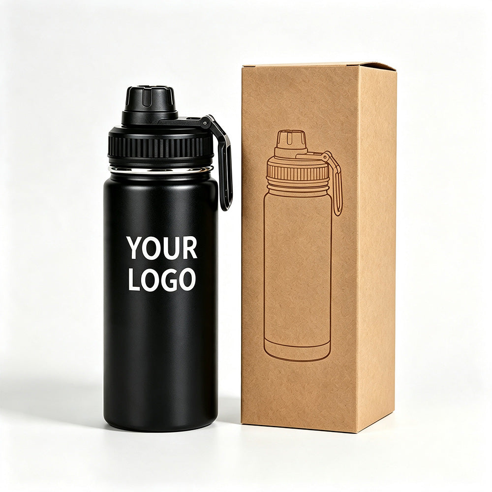 custom engraved stainless steel water bottle with kraft paper gift box packaging