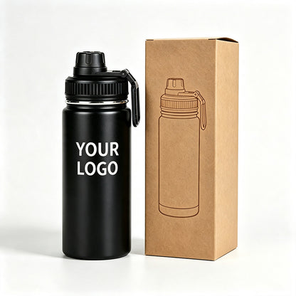 custom engraved stainless steel water bottle with kraft paper gift box packaging