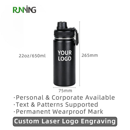 22oz custom laser logo engraving stainless steel sports flask dimension drawing