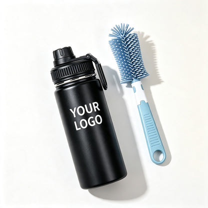 32oz custom logo stainless steel sports flask with silicone cleaning brush accessory