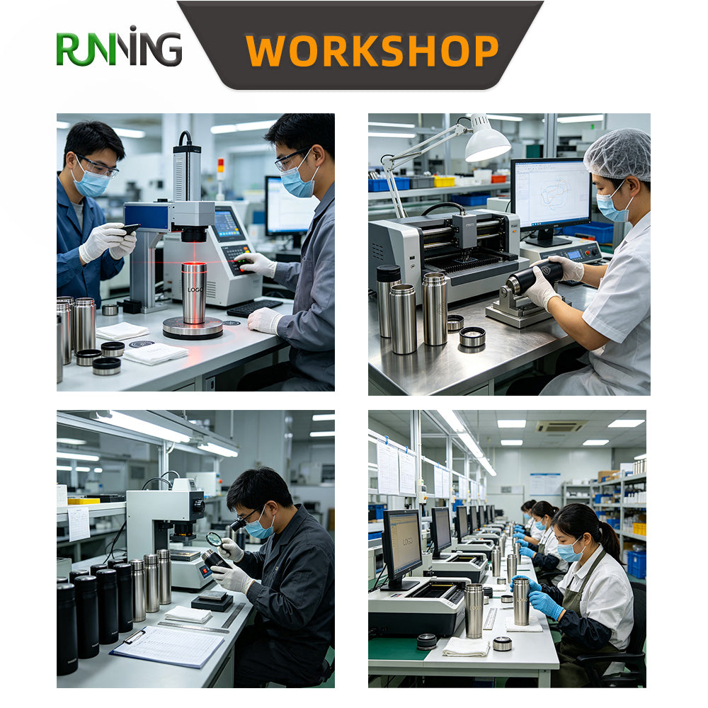 factory workshop laser engraving and quality inspection for custom stainless steel water bottles